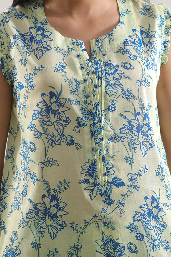 Saya 2pc Unstitched Lawn Suit | Lime Yellow