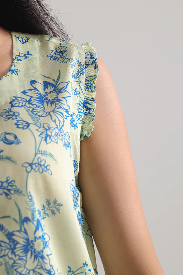 Saya 2pc Unstitched Lawn Suit | Lime Yellow