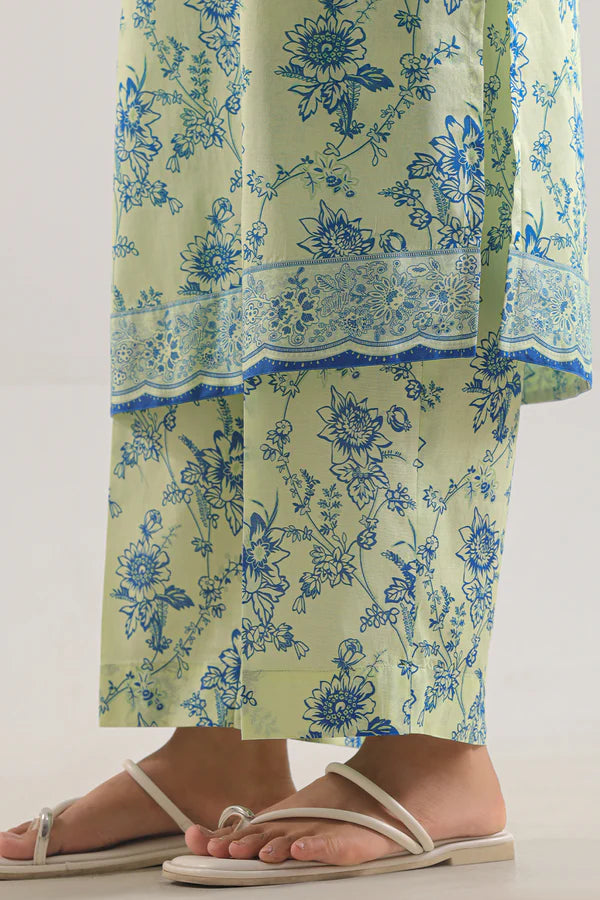 Saya 2pc Unstitched Lawn Suit | Lime Yellow