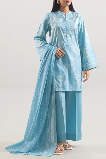 Model wearing Saya 2pc Unstitched Lawn Suit