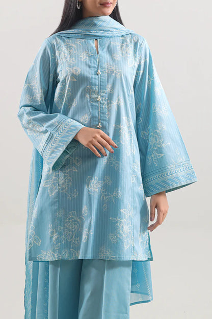 Model wearing Saya 2pc Unstitched Lawn Suit