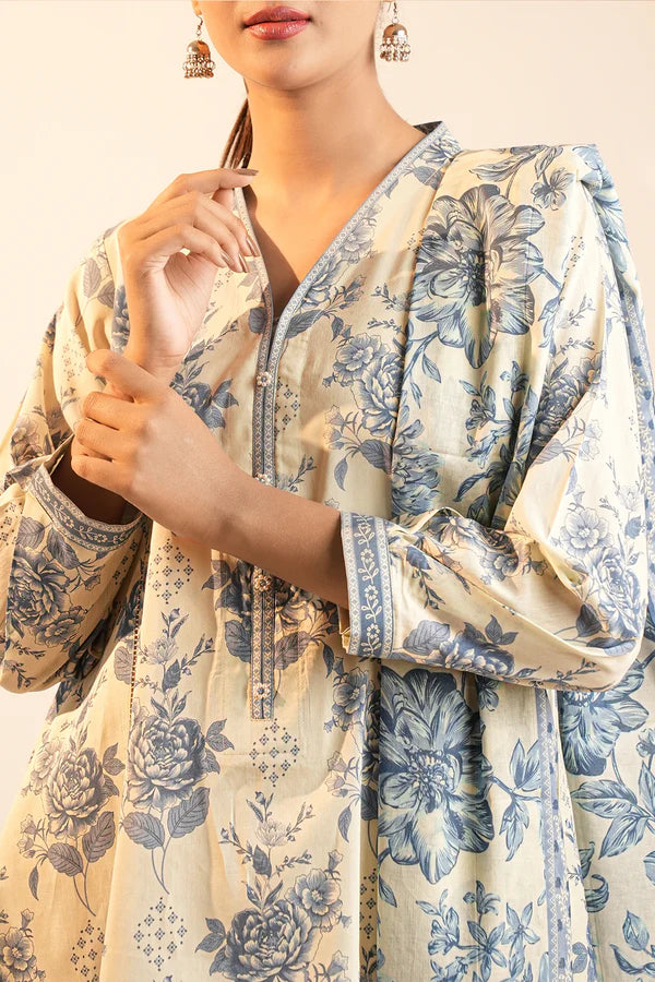 Ivory | Saya 3pc Unstitched Lawn Suit