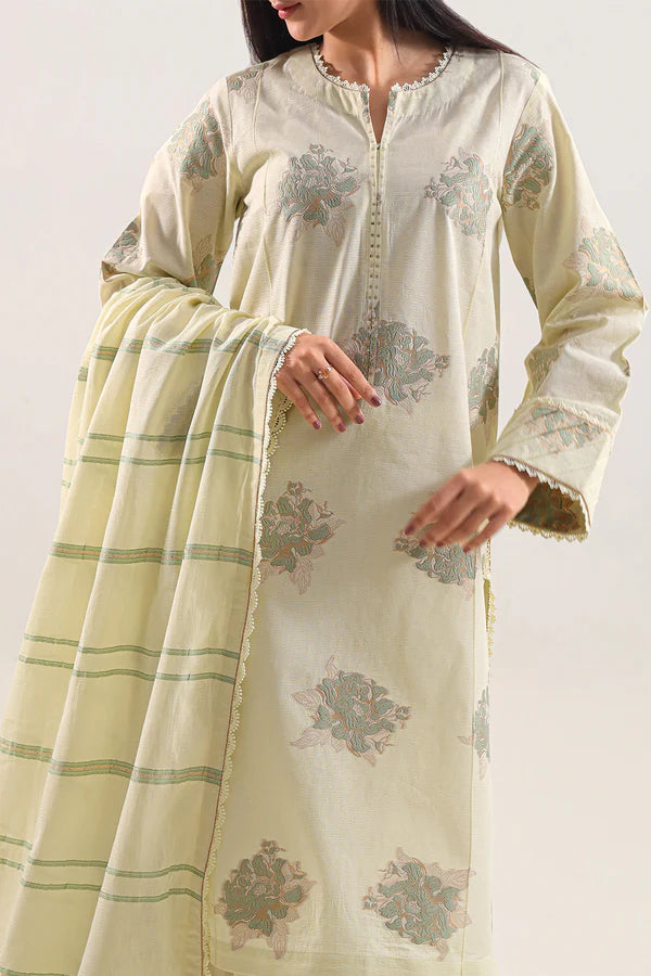 Lemon Yellow | Saya 3pc Unstitched Cotton Jacquard 3-Piece