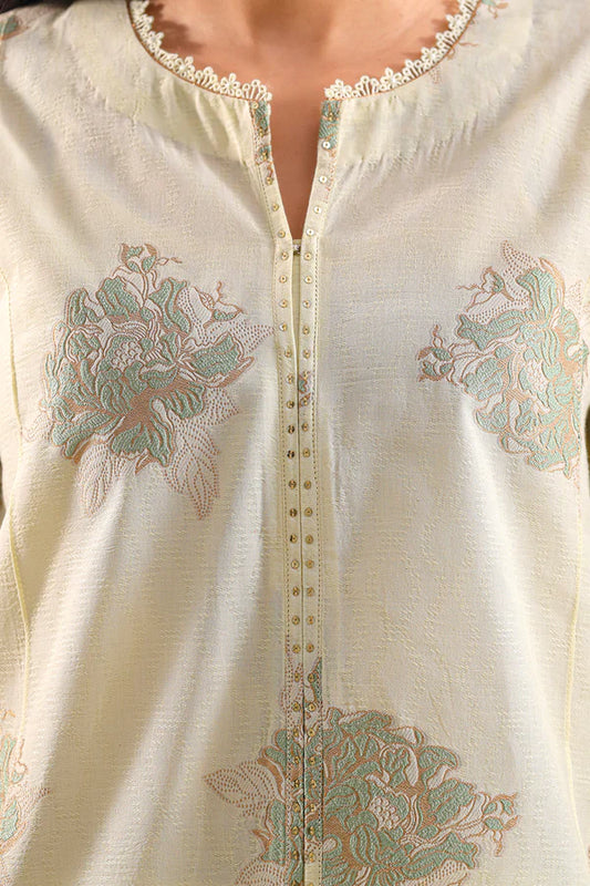 Lemon Yellow | Saya 3pc Unstitched Cotton Jacquard 3-Piece