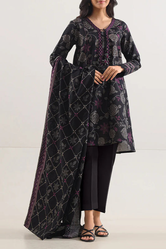 Saya 3pc Unstitched Khaddar Suit | Black