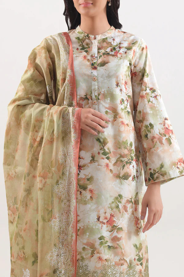Beige | Saya 3pc Unstitched Lawn Suit