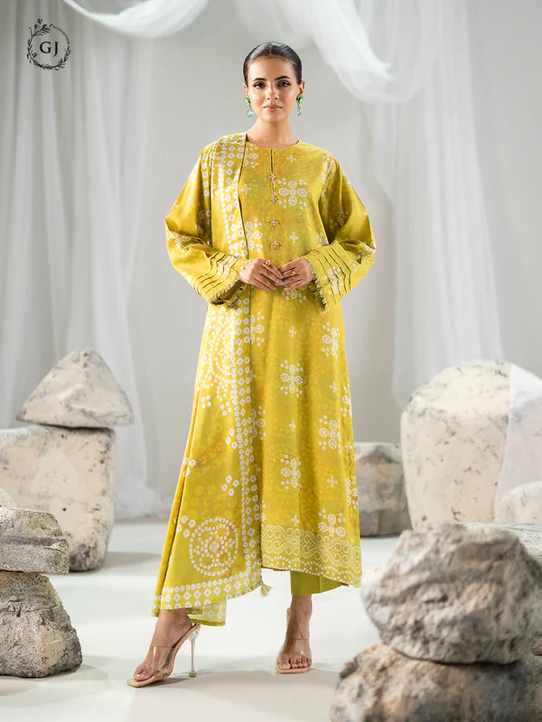Lime Green | Chunri by GJ 3pc Unstitched Linen Bana Dora Collection