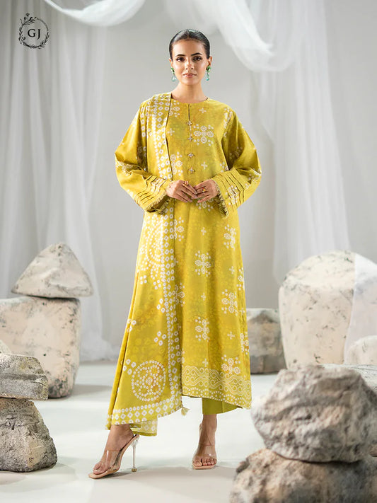 Lime Green | Chunri by GJ 3pc Unstitched Linen Bana Dora Collection