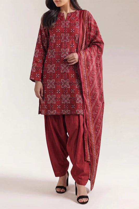 shot of the Saya Printed Lawn Suit Red