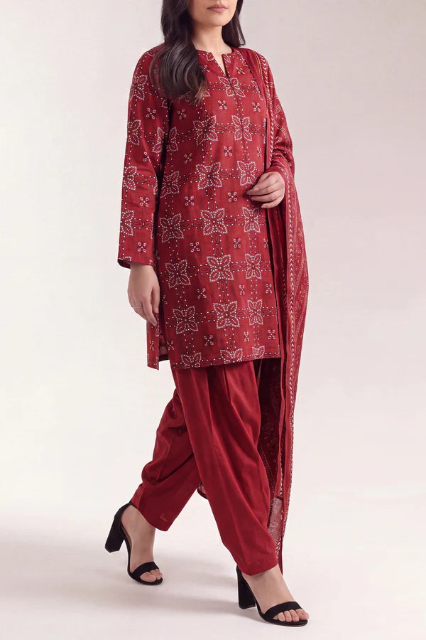 shot of the Saya Printed Lawn Suit Red