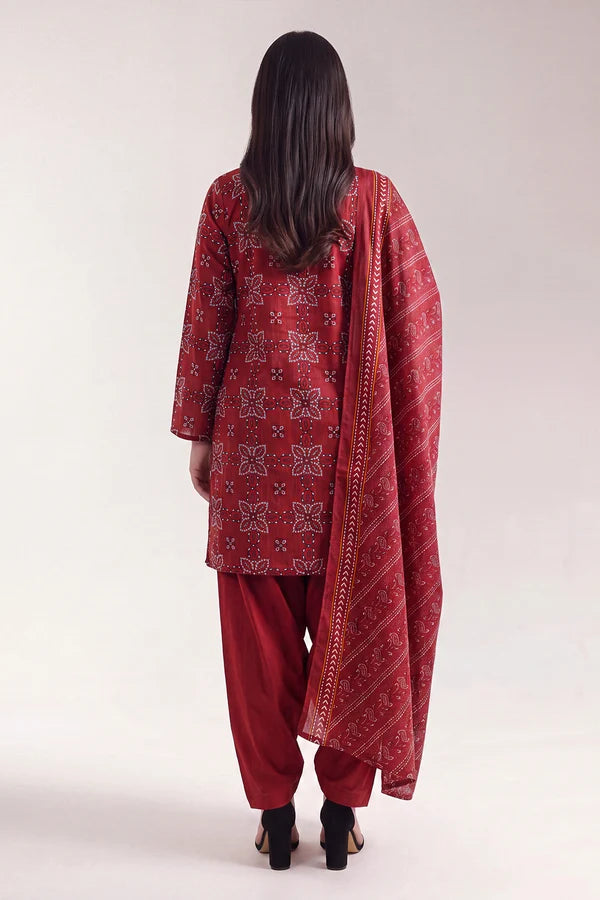 shot of the Saya Printed Lawn Suit Red