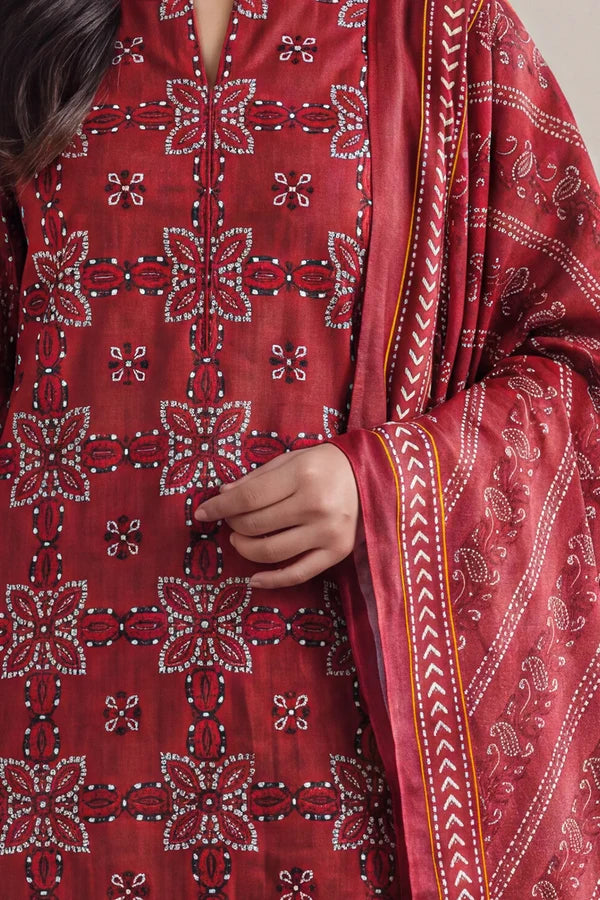 shot of the Saya Printed Lawn Suit Red