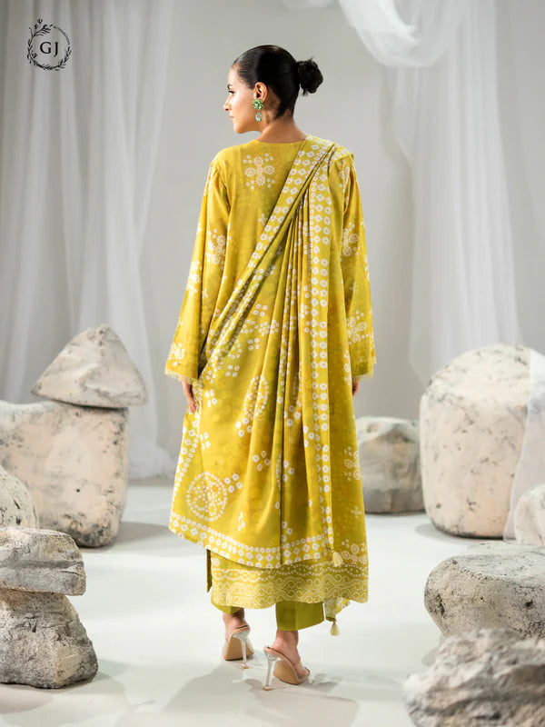 Lime Green | Chunri by GJ 3pc Unstitched Linen Bana Dora Collection