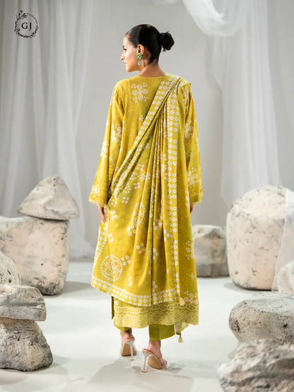 Lime Green | Chunri by GJ 3pc Unstitched Linen Bana Dora Collection