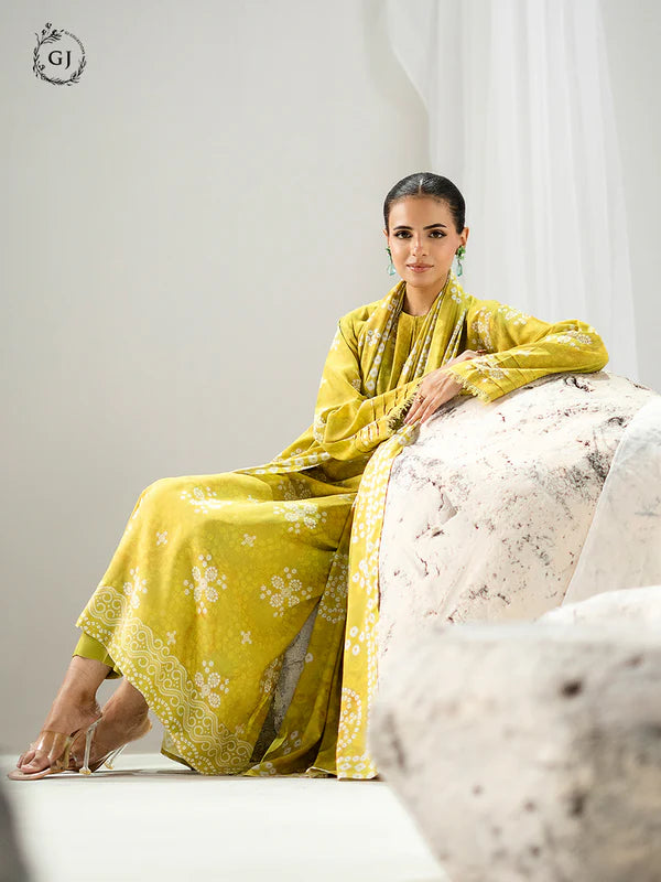 Lime Green | Chunri by GJ 3pc Unstitched Linen Bana Dora Collection