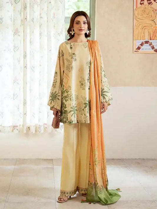 Pearl And Petals by Binaas 3pc Unstitched Bana Dora Lawn Collection – Fawn