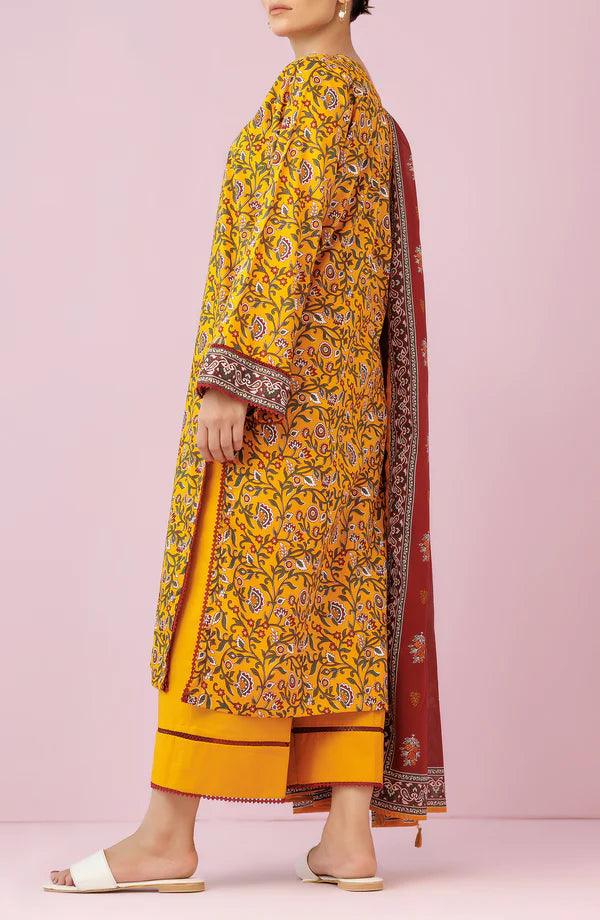 Orient 3 PIECE PRINTED LAWN SUIT- Yellow (UNSTITCHED)