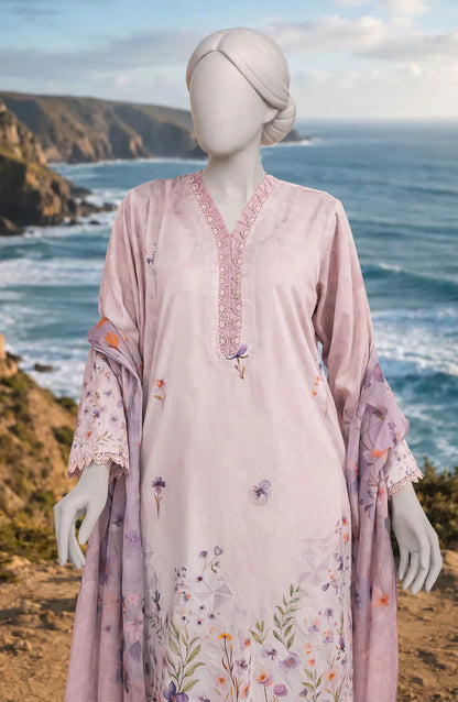 Mtj 3 PIECE PRINTED LAWN SUIT- Light-Pink (UNSTITCHED)