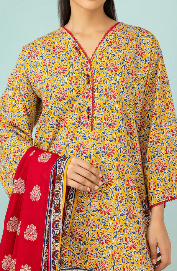 Orient 3 PIECE PRINTED LAWN SUIT- Yellow (UNSTITCHED)