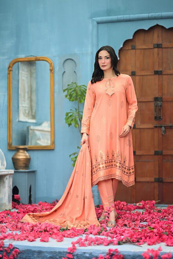 Peach | Regalia 3pc Unstitched Jacquard Viscose