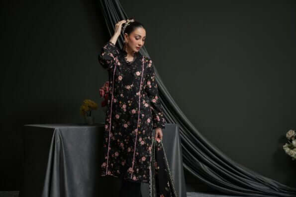 Salina 3pc Unstitched Linen | Black