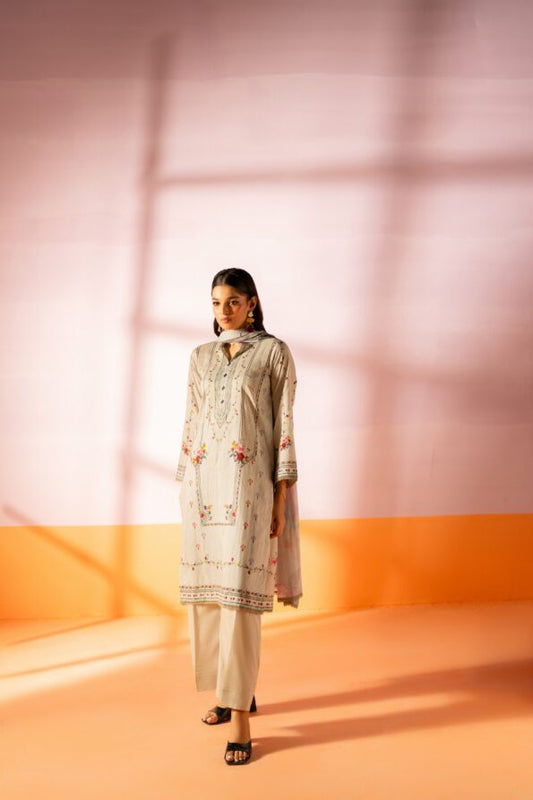 Salina 3pc Unstitched Mid Summer Cotton | Beige