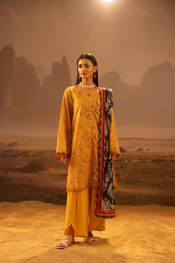 Salina 3pc Unstitched Mid Summer Cotton | Mustard