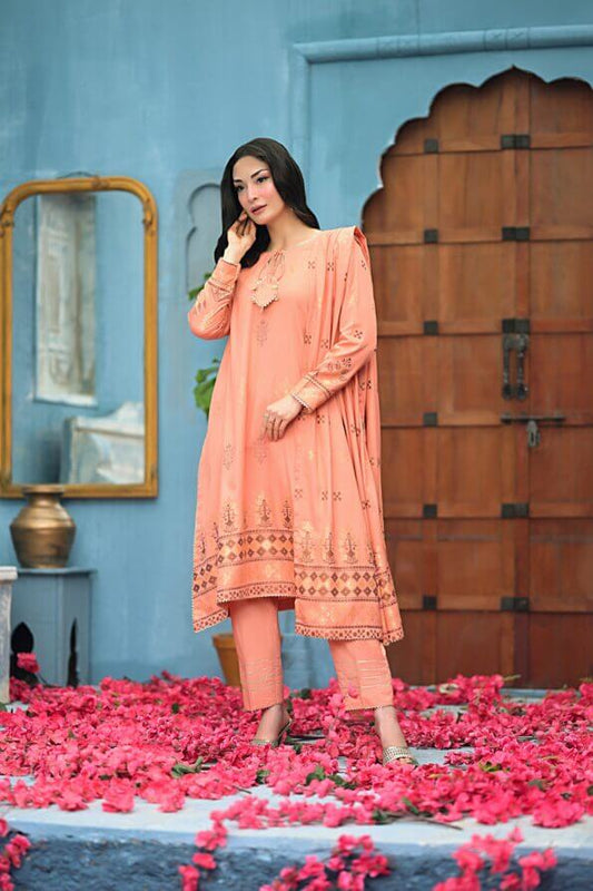 Peach | Regalia 3pc Unstitched Jacquard Viscose