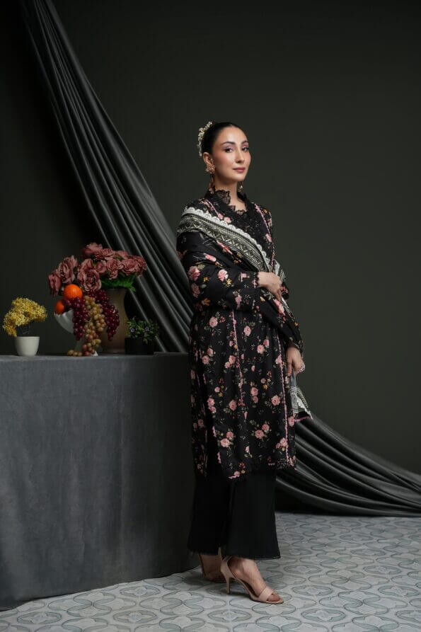 Salina 3pc Unstitched Linen | Black