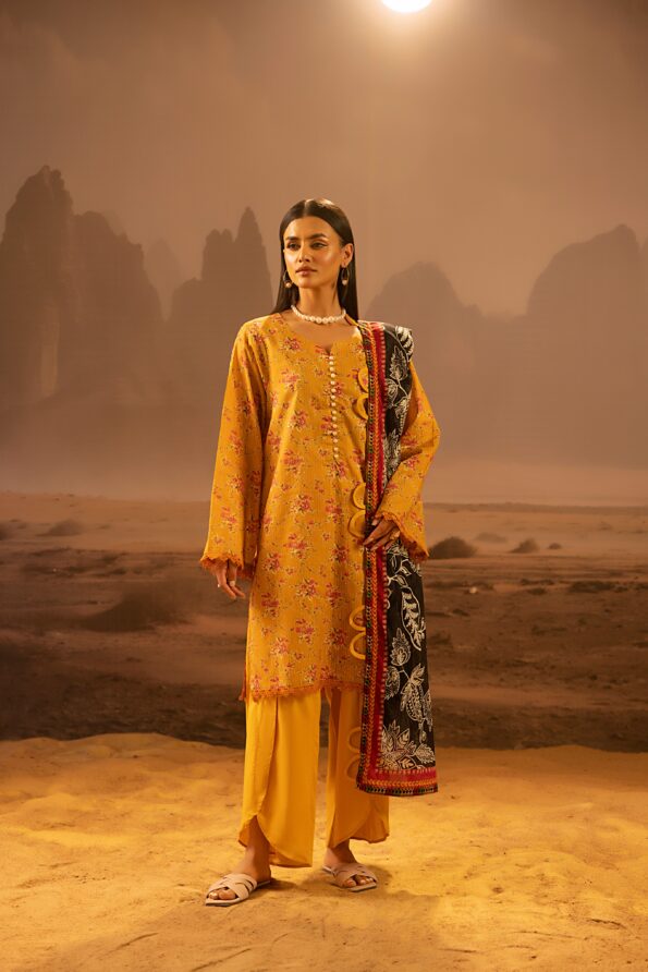 Salina 3pc Unstitched Mid Summer Cotton | Mustard