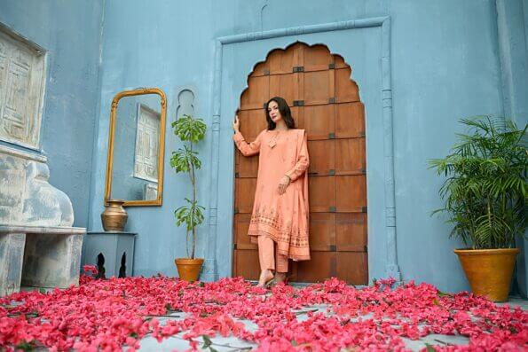 Peach | Regalia 3pc Unstitched Jacquard Viscose