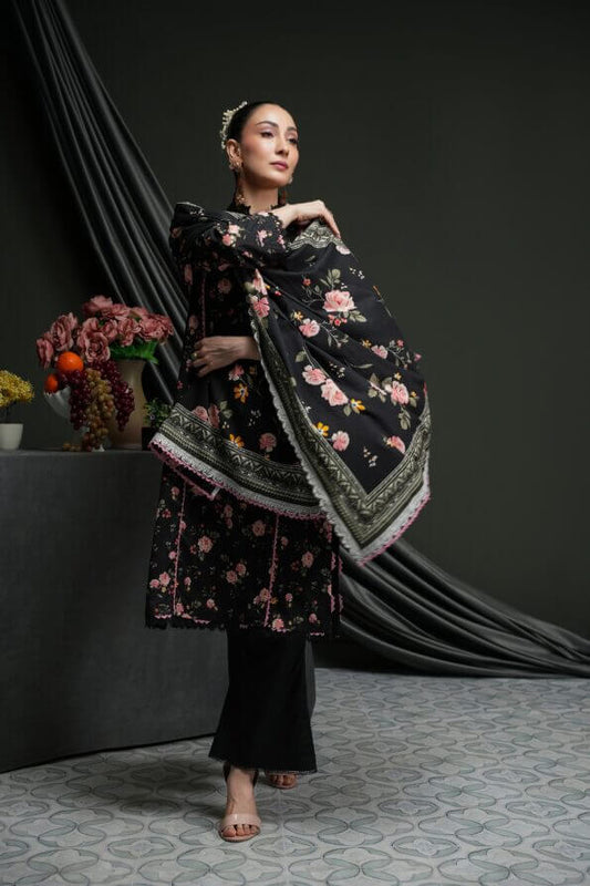 Salina 3pc Unstitched Linen | Black