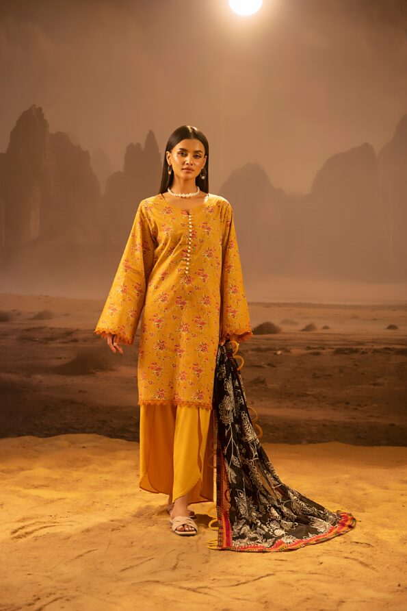 Salina 3pc Unstitched Mid Summer Cotton | Mustard