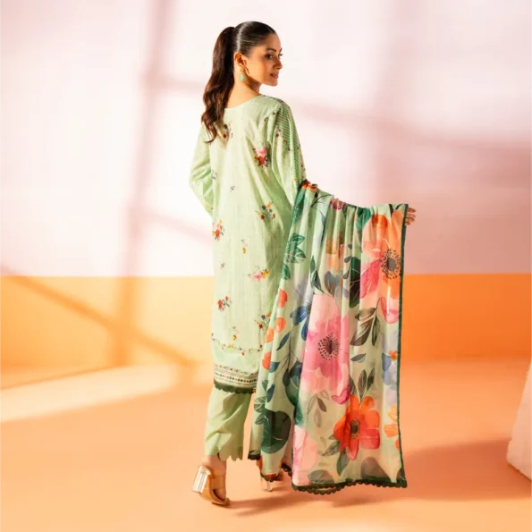 Salina 3pc Unstitched Mid Summer Cotton | Pista Green