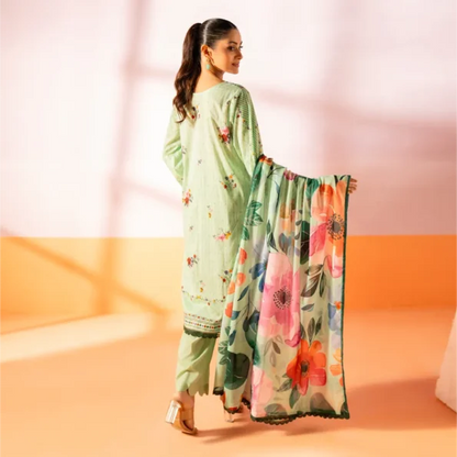 Salina 3pc Unstitched Mid Summer Cotton | Pista Green