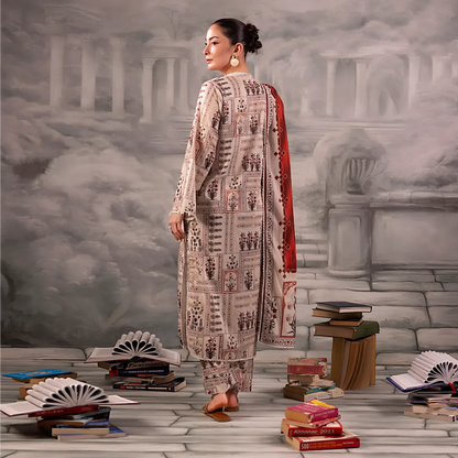 Warm Ivory Salina Separates Lawn Collection worn by model highlighting classic elegance.