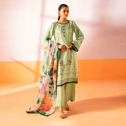 Salina 3pc Unstitched Mid Summer Cotton | Pista Green