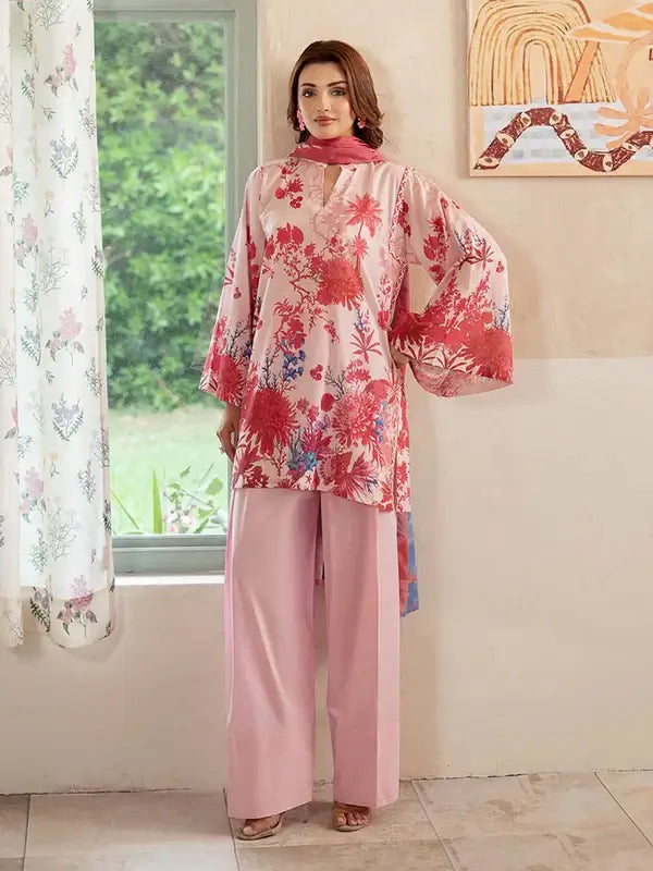 Pearl And Petals by Binaas 3pc Unstitched Bana Dora Lawn Collection – Light Pink
