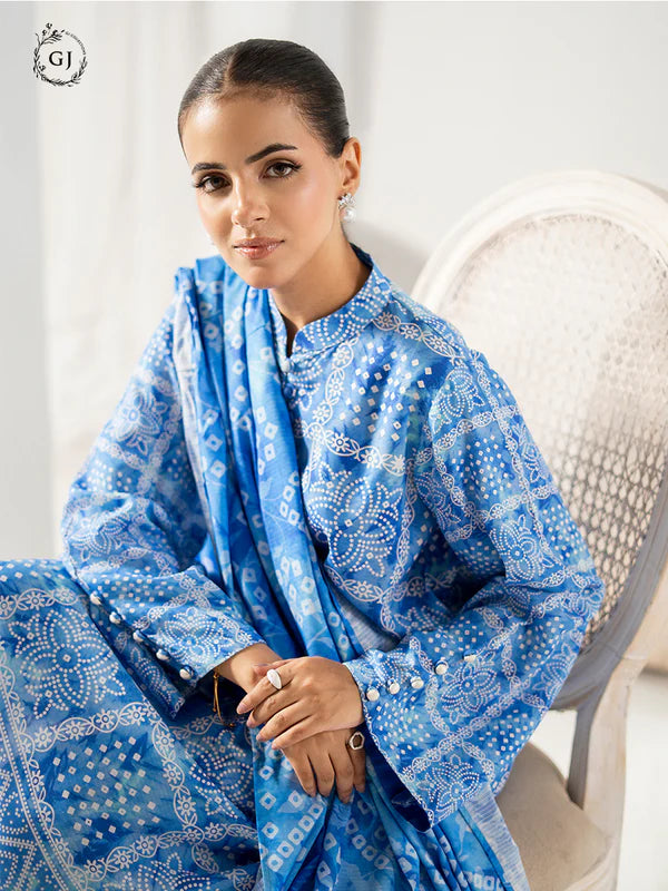 Blue | Chunri by GJ 3pc Unstitched Linen Bana Dora Collection