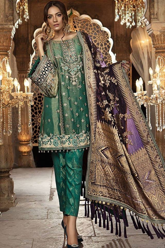 shot of the Maria B Embroidered Formal Net Dress Green replica
