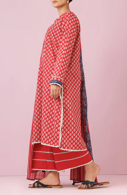 Orient 3 PIECE PRINTED LAWN SUIT- Red (UNSTITCHED)