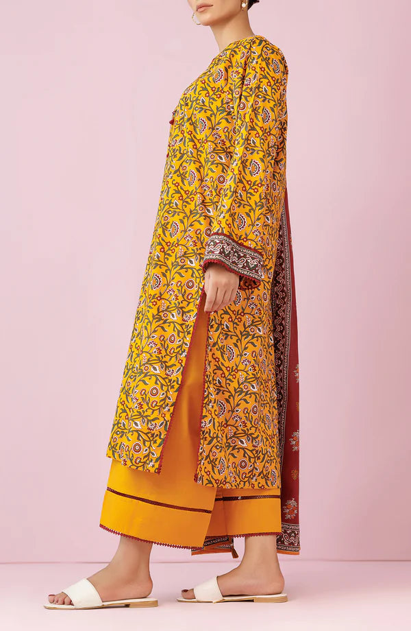 Orient 3 PIECE PRINTED LAWN SUIT- Yellow (UNSTITCHED)