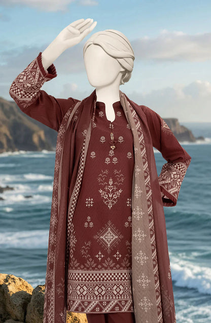 Mtj 3 PIECE PRINTED LAWN SUIT- Brown (UNSTITCHED)