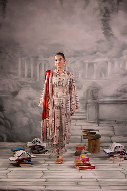 Warm Ivory Salina Separates Lawn Collection worn by model highlighting classic elegance.