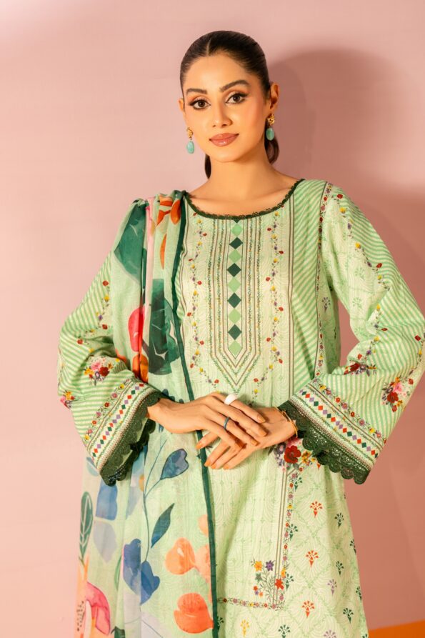 Salina 3pc Unstitched Mid Summer Cotton | Pista Green