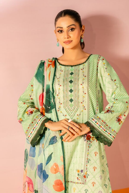 Salina 3pc Unstitched Mid Summer Cotton | Pista Green