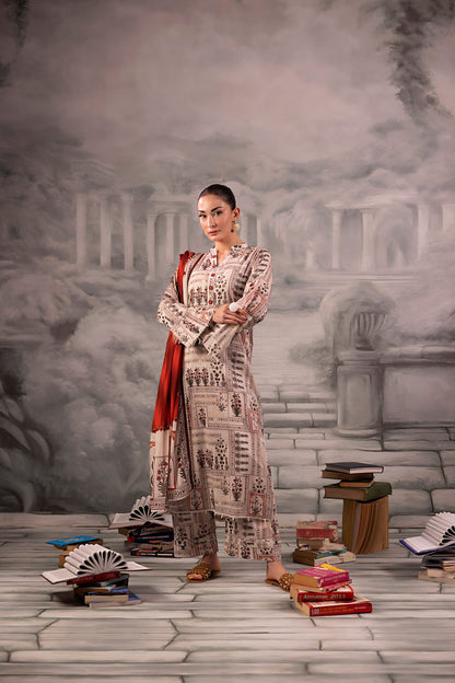 Warm Ivory Salina Separates Lawn Collection worn by model highlighting classic elegance.