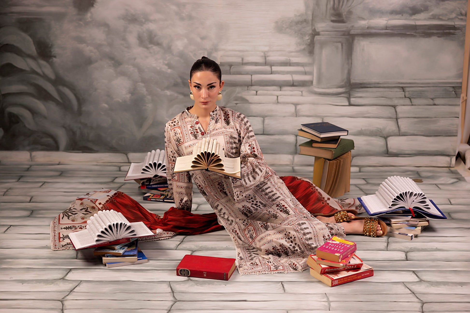 Warm Ivory Salina Separates Lawn Collection worn by model highlighting classic elegance.