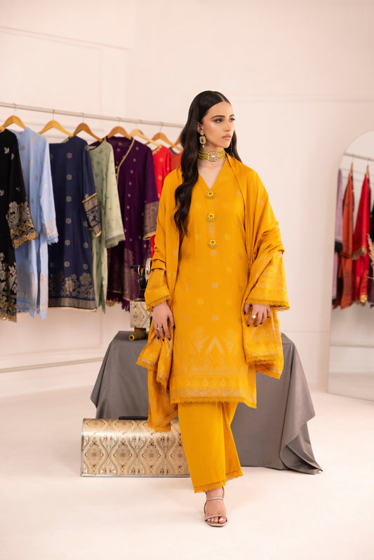 Yellow | Regalia 3pc Unstitched Jacquard Viscose