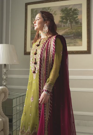 Asim Jofa Formal Chiffon Embroidered - Magenta 3-Pc | Replica